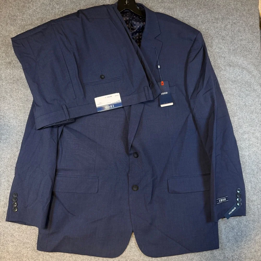IZOD Isaac Mens 2 Piece Suit Medium Blue 48L 43W x 33L Stretch ISAA2BPY0173 NEW